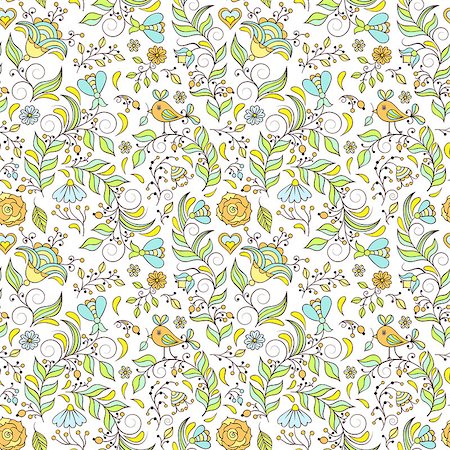 simsearch:400-08675806,k - Vector illustration of seamless pattern with abstract flowers and birds.Floral background Foto de stock - Super Valor sin royalties y Suscripción, Código: 400-08675786