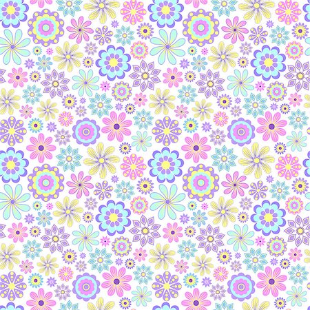 simsearch:400-07035440,k - Vector illustration of seamless pattern with pastel flowers on white background. Stockbilder - Microstock & Abonnement, Bildnummer: 400-08675790