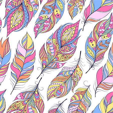 Vector illustration of seamless pattern with colorful abstract feathers Stock Photo - Budget Royalty-Free & Subscription, Code: 400-08675800