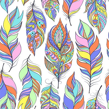 simsearch:400-08675806,k - Vector illustration of seamless pattern with colorful abstract feathers Foto de stock - Super Valor sin royalties y Suscripción, Código: 400-08675801