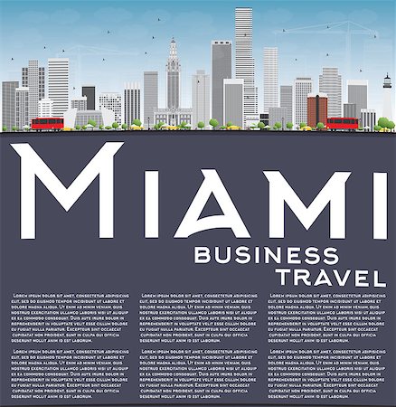simsearch:400-08681071,k - Miami Skyline with Gray Buildings, Blue Sky and Copy Space. Vector Illustration. Business Travel and Tourism Concept with Modern Buildings. Image for Presentation Banner Placard and Web Site. Stock Photo - Budget Royalty-Free & Subscription, Code: 400-08675933