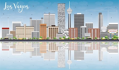 simsearch:400-08681071,k - Las Vegas Skyline with Gray Buildings, Blue Sky and Reflections. Vector Illustration. Business Travel and Tourism Concept with Modern Buildings. Image for Presentation Banner Placard and Web Site. Stock Photo - Budget Royalty-Free & Subscription, Code: 400-08675951