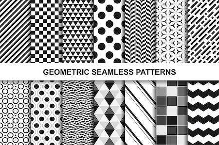 simsearch:400-08749175,k - Collection of geometric seamles patterns. Black and white textures. Stock Photo - Budget Royalty-Free & Subscription, Code: 400-08676018