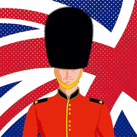 Royal British guard. Man in traditional uniform and flag United Kingdom. Foto de stock - Super Valor sin royalties y Suscripción, Código: 400-08676152