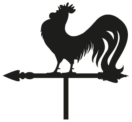 Rooster weather vane silhouette. Isolated on white vector illustration Stock Photo - Budget Royalty-Free & Subscription, Code: 400-08676418