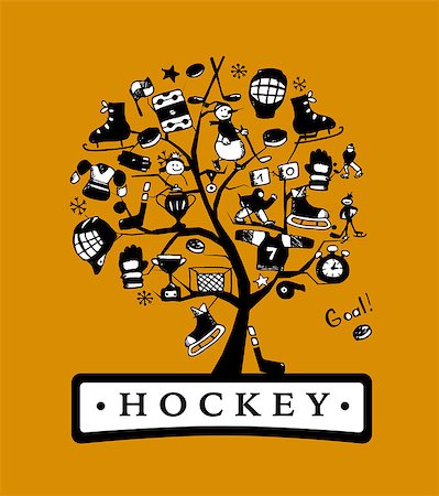Hockey concept tree, sketch for your design. Vector illustration Stock Photo - Budget Royalty-Free & Subscription, Code: 400-08676410