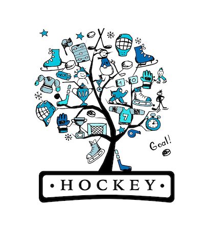 Hockey concept tree, sketch for your design. Vector illustration Stock Photo - Budget Royalty-Free & Subscription, Code: 400-08676412