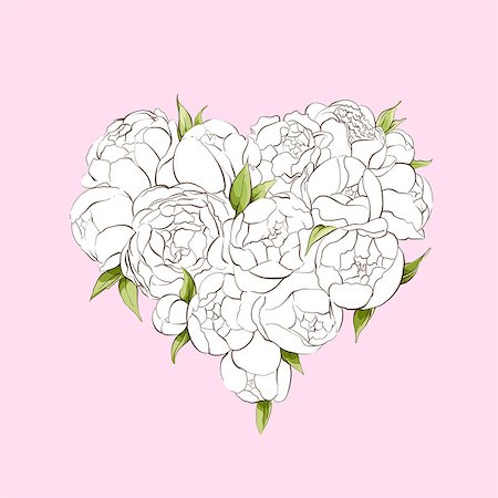 peony art - White peonies heart on pink background Stock Photo - Budget Royalty-Free & Subscription, Code: 400-08676545