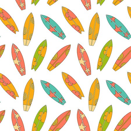 retro surf art - Seamless pattern with fun colorful surfing boards Stock Photo - Budget Royalty-Free & Subscription, Code: 400-08676610