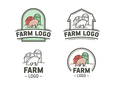 simsearch:400-09114224,k - Set of farm logos in flat and linear style. Vintage emblem with pig. Vector illustration Stock Photo - Budget Royalty-Free & Subscription, Code: 400-08676970