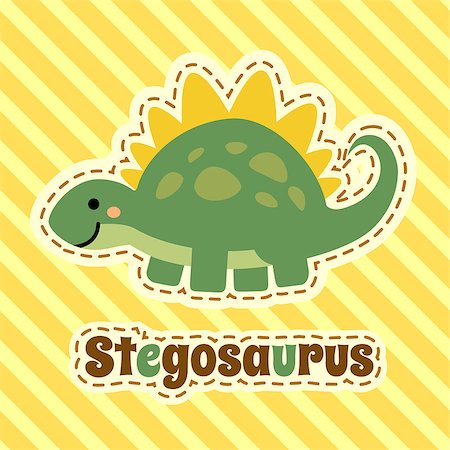 devonian - Cute cartoon smiling stegosaurus on striped yellow background. Art vector illustration. Stock Photo - Budget Royalty-Free & Subscription, Code: 400-08677116