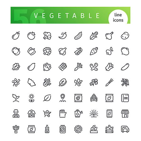 simsearch:400-04081651,k - Set of 56 vegetable line icons suitable for gui, web, infographics and apps. Isolated on white background. Clipping paths included. Foto de stock - Super Valor sin royalties y Suscripción, Código: 400-08677239