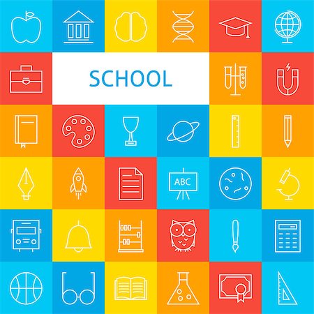 simsearch:400-08197856,k - Line School Icons Set. Vector Illustration of education and Science Outline Items. Foto de stock - Super Valor sin royalties y Suscripción, Código: 400-08677263