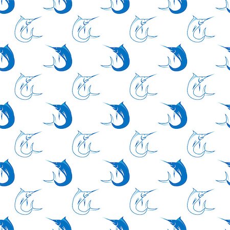pèlerin (poisson) - Set of Fish Isolated on White Background. Marlin Seamless Pattern Photographie de stock - Aubaine LD & Abonnement, Code: 400-08677322