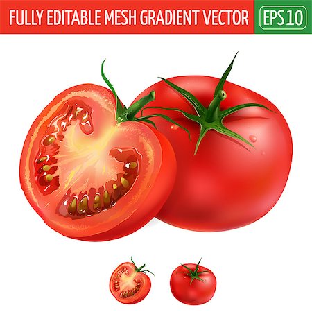 Tomato and his sliced segment. Isolated illustration on white background. Foto de stock - Royalty-Free Super Valor e Assinatura, Número: 400-08677469