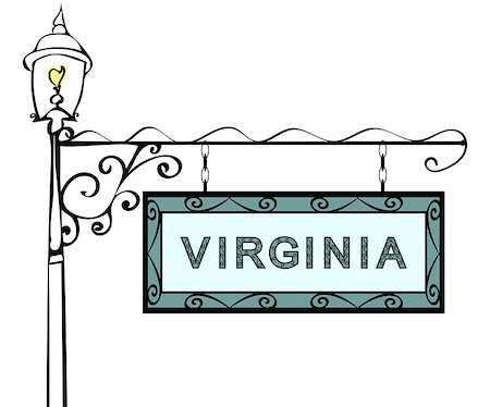Virginia retro pointer lamppost. Virginia state America tourism travel. Stock Photo - Budget Royalty-Free & Subscription, Code: 400-08677789
