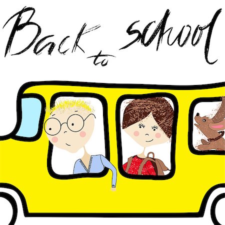 dirty boys group pic - Kids riding on school bus. Handwritten lettering. Back to school Stock Photo - Budget Royalty-Free & Subscription, Code: 400-08677861