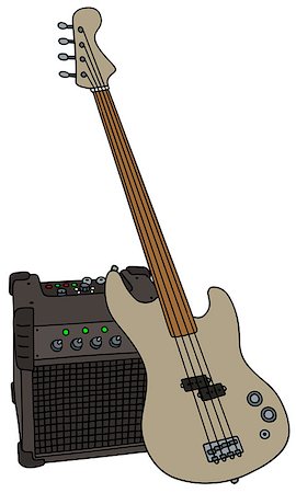 simsearch:400-06629007,k - Hand drawing of an electric fretless bass guitar and the combo Stock Photo - Budget Royalty-Free & Subscription, Code: 400-08677926