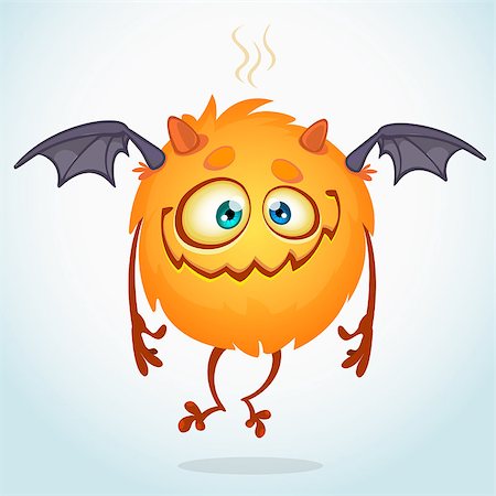 simsearch:400-06738068,k - Happy cartoon monster. Halloween vector monster flying with two wings isolated Stock Photo - Budget Royalty-Free & Subscription, Code: 400-08677999