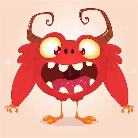 simsearch:400-07332399,k - Happy cartoon red monster. Halloween vector monster with horns isolated Stock Photo - Budget Royalty-Free & Subscription, Code: 400-08678002