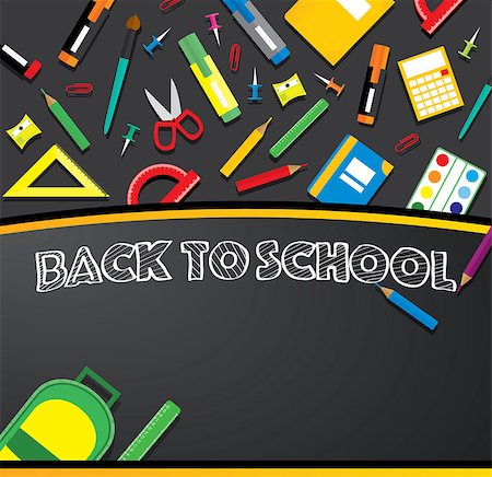 simsearch:400-04777232,k - School supplies on blackboard background. Vector illustration. Foto de stock - Royalty-Free Super Valor e Assinatura, Número: 400-08678094