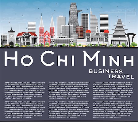 simsearch:400-08681071,k - Ho Chi Minh Skyline with Gray Buildings and Copy Space. Vector Illustration. Business Travel and Tourism Concept with Modern Buildings. Image for Presentation Banner Placard and Web Site. Stock Photo - Budget Royalty-Free & Subscription, Code: 400-08678101
