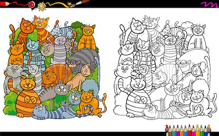 simsearch:400-08679331,k - Black and White Cartoon Illustration of Cat Characters Coloring Book Activity Photographie de stock - Aubaine LD & Abonnement, Code: 400-08678116