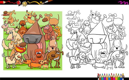 simsearch:400-08679331,k - Black and White Cartoon Illustration of Dog Characters Coloring Book Activity Photographie de stock - Aubaine LD & Abonnement, Code: 400-08678112