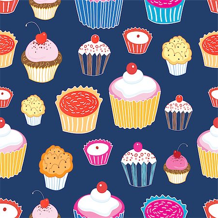 simsearch:400-08620181,k - Seamless graphic vector pattern of different cakes on a blue background Stockbilder - Microstock & Abonnement, Bildnummer: 400-08678308