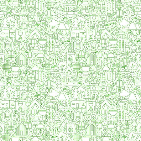 Line Camping White Seamless Pattern. Vector Illustration of Outline Tile Background. Summer Camp. Stock Photo - Budget Royalty-Free & Subscription, Code: 400-08678579