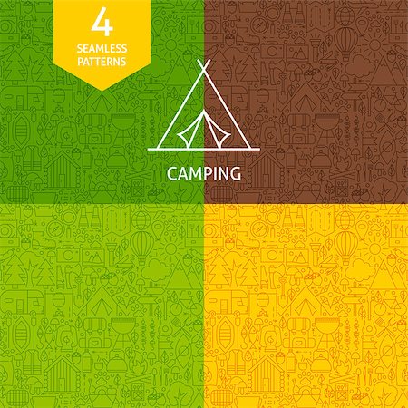 Thin Line Camping Pattern Set. Four Vector Website Design Seamless Backgrounds. Summer Camp. Stock Photo - Budget Royalty-Free & Subscription, Code: 400-08678582