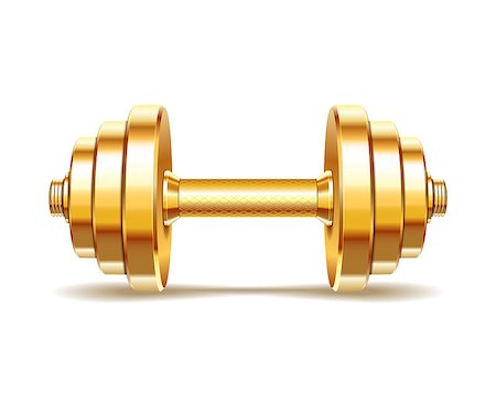 simsearch:400-07915037,k - Golden realistic dumbbell isolated on white background. Realistic vector illustration. Photographie de stock - Aubaine LD & Abonnement, Code: 400-08678869