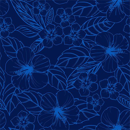 Tropical seamless pattern with exotic plants and hibiscus flowers. Vector illustration. Stock Photo - Budget Royalty-Free & Subscription, Code: 400-08678959