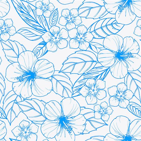 simsearch:400-08754428,k - Tropical seamless pattern with exotic plants and hibiscus flowers. Vector illustration. Stock Photo - Budget Royalty-Free & Subscription, Code: 400-08678960