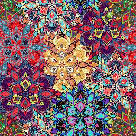Boho style flower seamless pattern. Tiled mandala design, best for print fabric or papper and more. Stock Photo - Budget Royalty-Free & Subscription, Code: 400-08679195