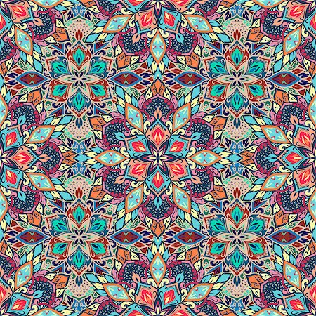 sanyal (artist) - Boho style flower seamless pattern. Tiled mandala design, best for print fabric or papper and more. Fotografie stock - Microstock e Abbonamento, Codice: 400-08679203