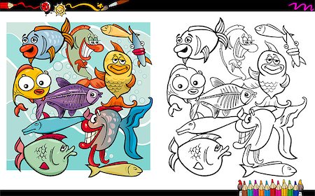 simsearch:400-08678112,k - Cartoon Illustration of Fish Characters Coloring Book Activity Photographie de stock - Aubaine LD & Abonnement, Code: 400-08679304