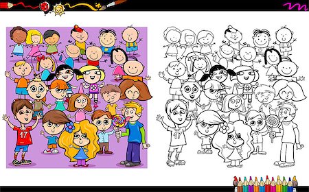 simsearch:400-08678112,k - Cartoon Illustration of Children Characters Coloring Book Activity Photographie de stock - Aubaine LD & Abonnement, Code: 400-08679306