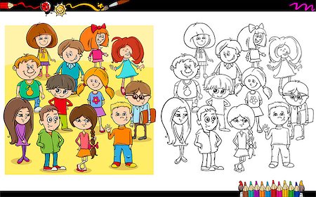 simsearch:400-08679304,k - Cartoon Illustration of Kid Characters Coloring Book Activity Photographie de stock - Aubaine LD & Abonnement, Code: 400-08679317