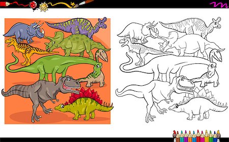 simsearch:400-08679326,k - Cartoon Illustration of Dinosaur Characters Coloring Book Activity Stock Photo - Budget Royalty-Free & Subscription, Code: 400-08679310