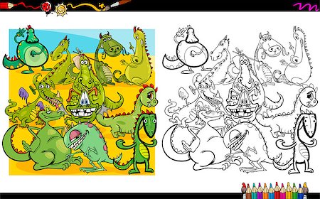 simsearch:400-08679326,k - Cartoon Illustration of Dragon Fantasy Characters Coloring Book Activity Stock Photo - Budget Royalty-Free & Subscription, Code: 400-08679311