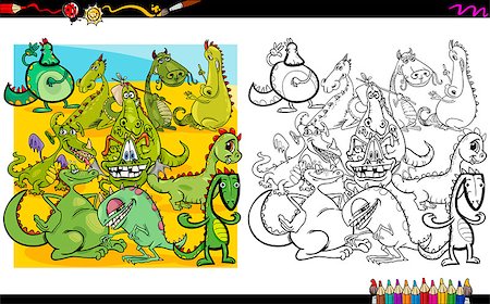 simsearch:400-09050922,k - Cartoon Illustration of Dragon Fantasy Characters Coloring Book Activity Stock Photo - Budget Royalty-Free & Subscription, Code: 400-08679311