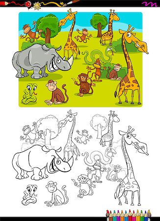 Cartoon Illustration of Wild Safari Animal Characters Coloring Book Stock Photo - Budget Royalty-Free & Subscription, Code: 400-08679321