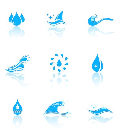 pictures of water glass and faucet - set of water icons with mirror reflection Stock Photo - Budget Royalty-Free & Subscription, Code: 400-08679377