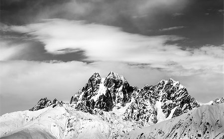 simsearch:400-08671175,k - Black and white Mounts Ushba and Chatyn. Caucasus Mountains. Svaneti region of Georgia. Stock Photo - Budget Royalty-Free & Subscription, Code: 400-08679393