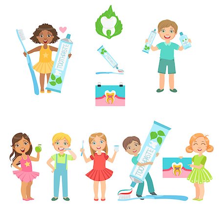 Kids And Fun Dental Care Simple Design Poster In Cute Fun Cartoon Style Isolated On White Background Stock Photo - Budget Royalty-Free & Subscription, Code: 400-08679420