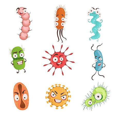flagellum - Viruses And Bacterria Cartoon Characters Set Of Colorful Simple Design Vector Drawings Isolated On White Background Stock Photo - Budget Royalty-Free & Subscription, Code: 400-08679448