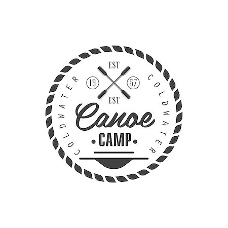 simsearch:400-08653615,k - Canoe Camp Emblem Classic Style Vector Logo With Calligraphic Text On White Background Foto de stock - Royalty-Free Super Valor e Assinatura, Número: 400-08679475