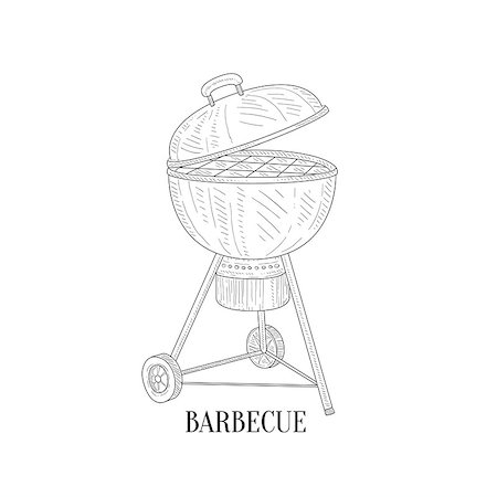 simsearch:400-08776897,k - Barbecue Outdors Grill Hand Drawn Realistic Detailed Sketch In Classy Simple Pencil Style On White Background Stockbilder - Microstock & Abonnement, Bildnummer: 400-08679491