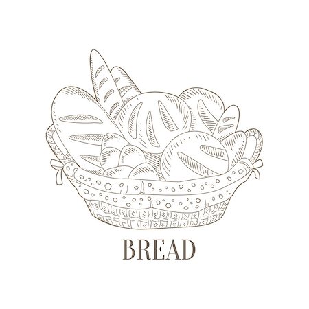 simsearch:400-08776897,k - Different Bread In Wicker Basket Hand Drawn Realistic Detailed Sketch In Classy Simple Pencil Style On White Background Stockbilder - Microstock & Abonnement, Bildnummer: 400-08679492